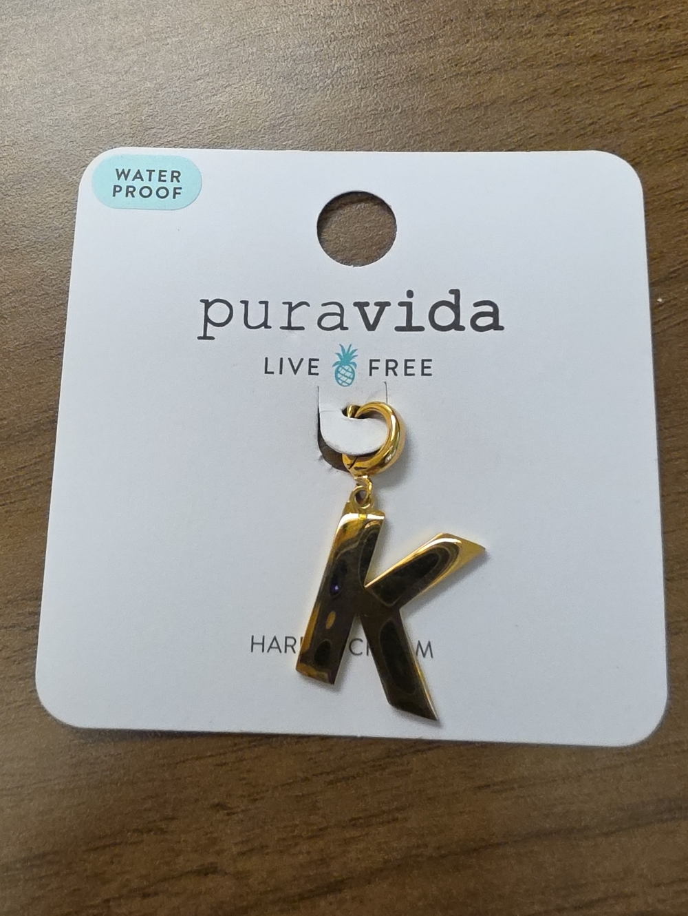 Pura Vida Harper Slanted Statement Alphabet "K" Charm, Gold